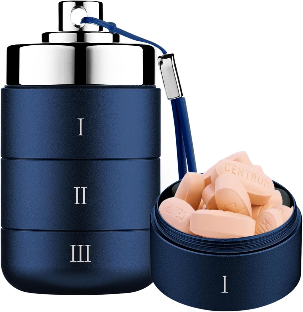 Μεταλλικό Travel Pill Organizer, Φορητό Αδιάβροχο Daily Pill Box, Μεγάλο Αλουμινίου Pill Case Container 3 φορές μια μέρα Vitamin Organizer, Καθημερινή Ιατρική Organizer για βιταμίνη, Fish Oil, Συμπλήρωμα