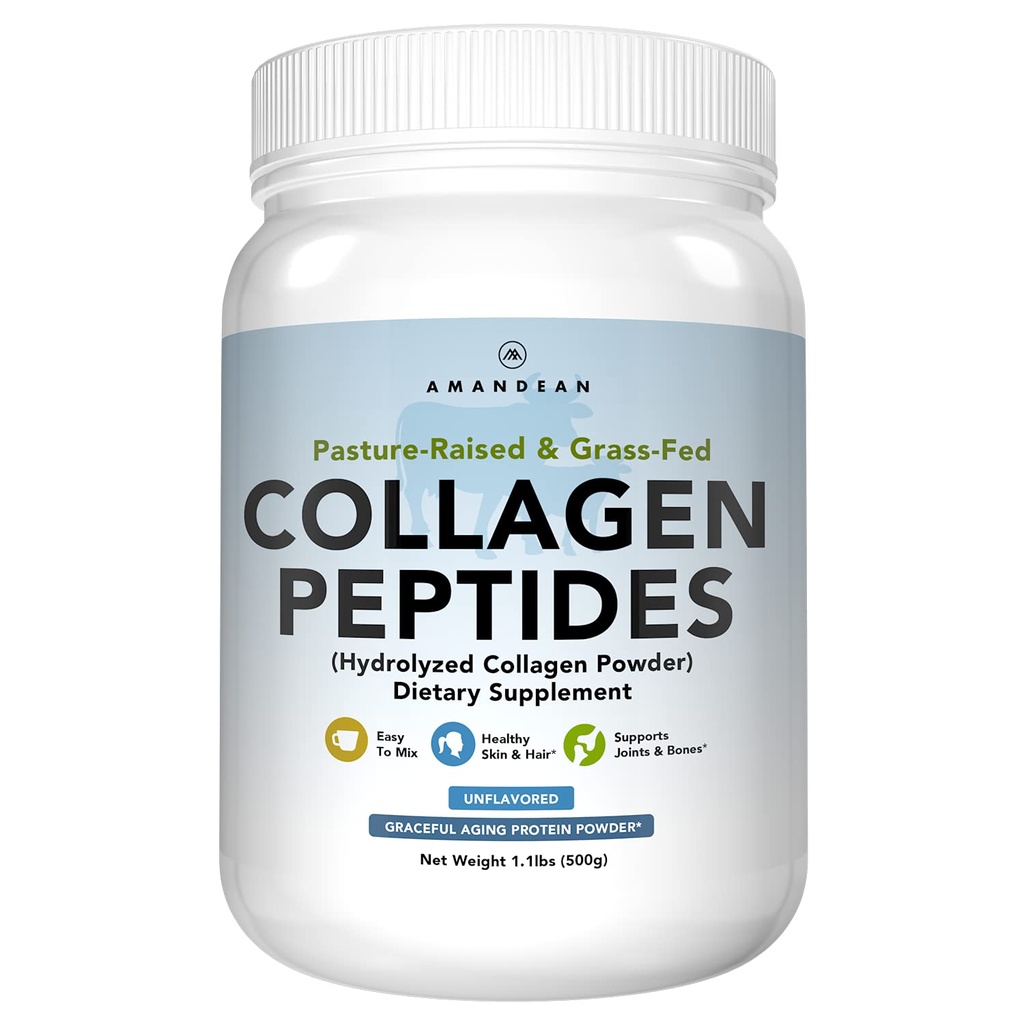 AMANDEAN Collagen Peptides Powder (17,6oz). Γρασίδι-Fed υδρολυμένη πρωτεΐνη συμπλήρωμα. Προωθεί υγιείς αρθρώσεις, δέρμα, μαλλιά, νύχια. Άγευστο & εύκολο να αναμίξετε.
