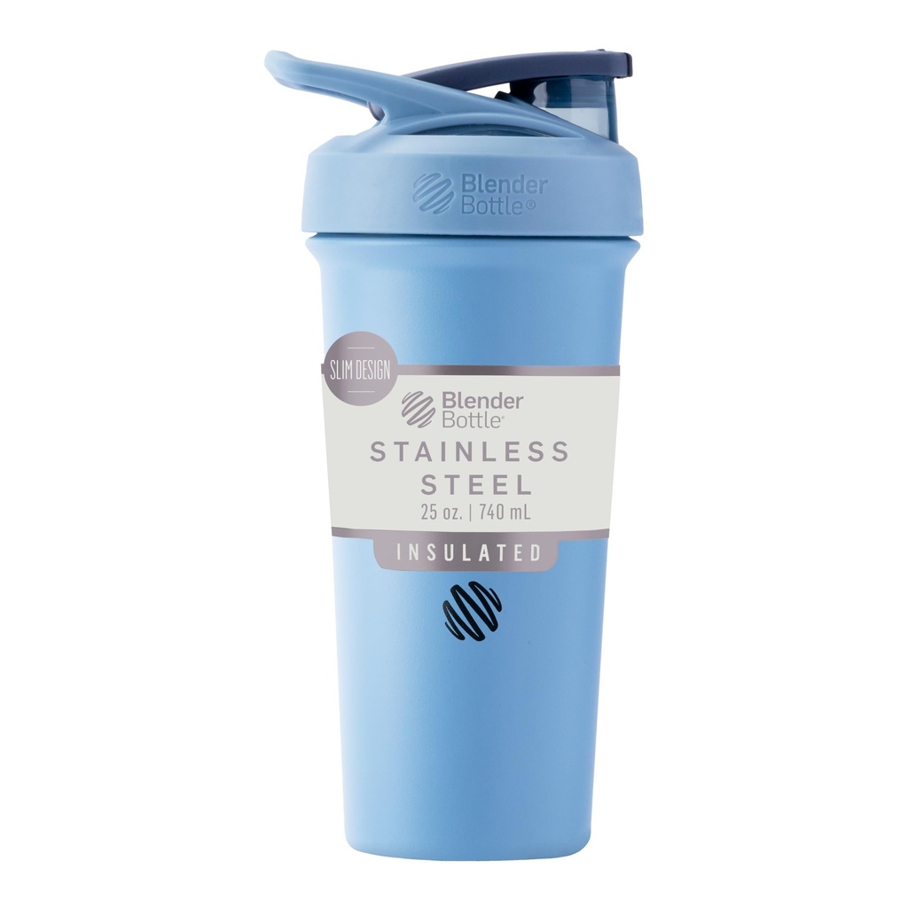 BlenderBottle Sport Sleek Μονωμένο μπουκάλι αναδευτήρα από ανοξείδωτο χάλυβα με σύρμα Whisk, 25-Ounce, Dusty Blue – Protein Shakes & Hydration για αθλητές & Fitness Enthusiasts, Easy Mixing, Slim Εύκολο να κρατήσει, Διατηρεί τα ποτά κρύα, κλειδωμένα Lid