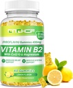 Βιταμίνη B2 Gummies για ενήλικες & παιδιά - Riboflavin 400mg συμπλήρωμα με μαγνήσιο γλυκινικό & CoQ10, υποστήριξη ημικρανία ανακούφιση & νευρικό σύστημα, ενίσχυση της ενέργειας, ζάχαρη χωρίς Vegan B2 Gummies άρωμα λεμόνι