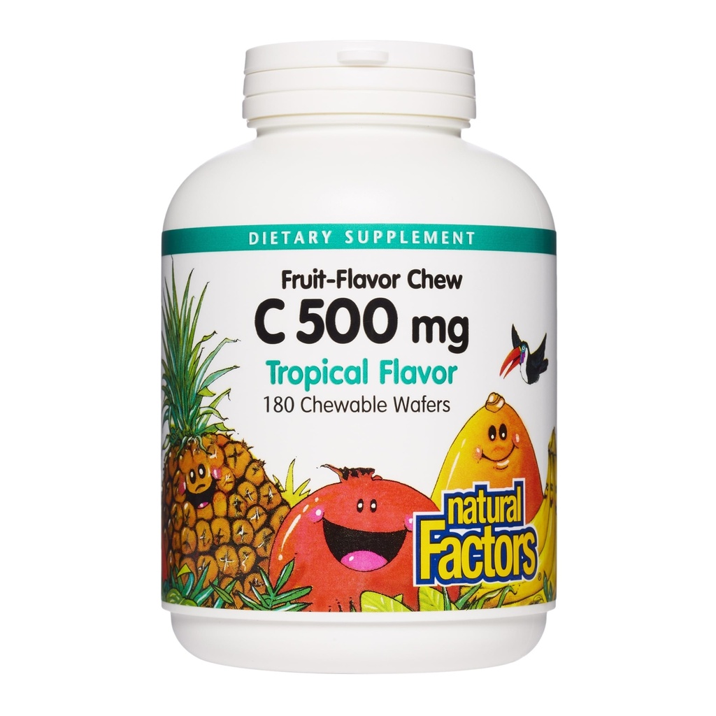 Natural Factors, Kids Chewable Vitamin C 500 mg, Supports Immune Health, Bones, Teeth and Gums, Tropical, 180 Count (Pack of 1)