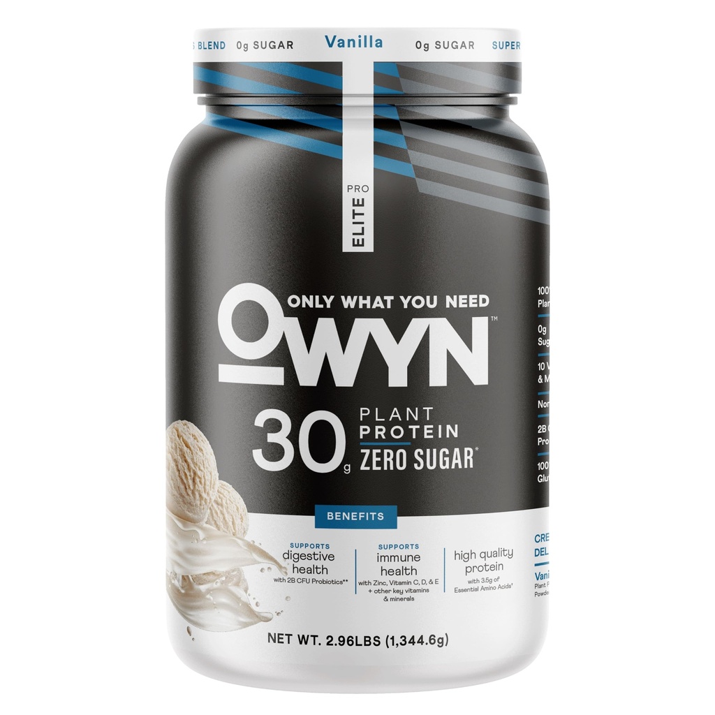 OWYN μόνο ό, τι χρειάζεστε υπέρ Elite Vegan 30g φυτών με βάση την υψηλή πρωτεϊνική σκόνη, Zero ζάχαρη (Vanilla, 2,9 lbs)