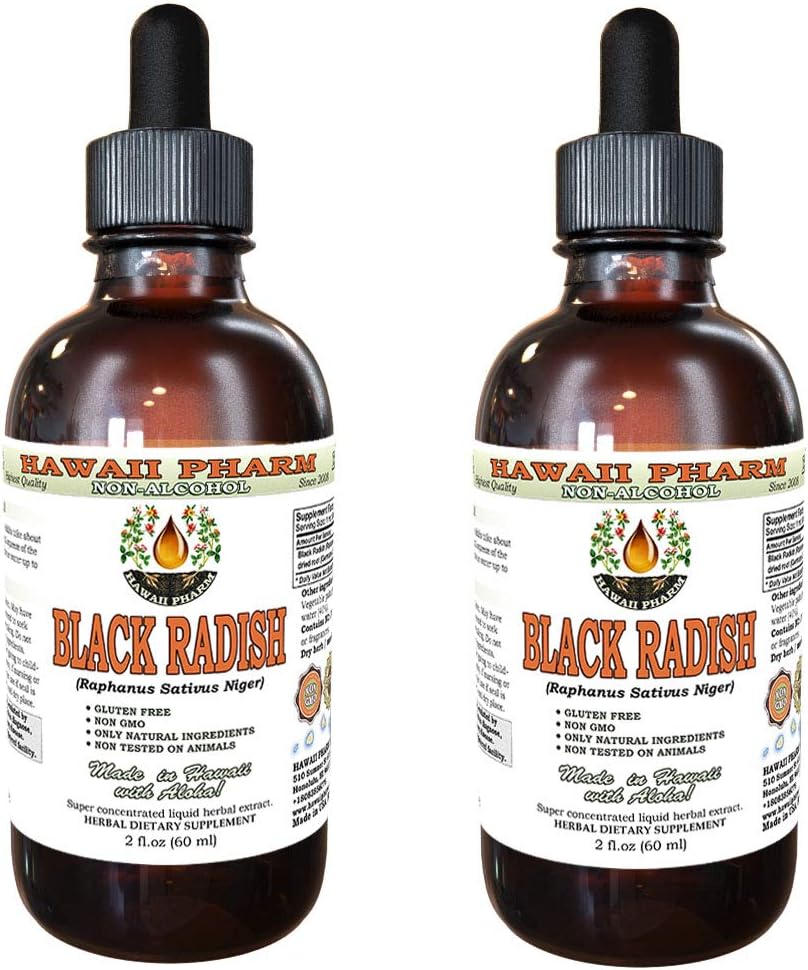 Hawaii Pharm Black Radish Alcohol-Free Liquid Extract, Black Radish (Raphanus Sativus Niger) Αποξηραμένη ρίζα Γλυκερίτης Φυσικό συμπλήρωμα βοτάνων 2x2 oz