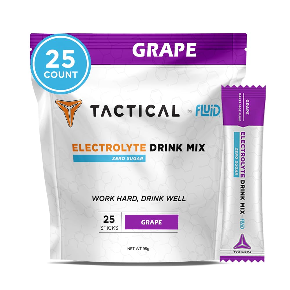 Fluid Tactical - 25 Count Zero Sugar Electrolyte Powder | Grape | Travel Ready Drink Mix | Extreme Re-Hydration