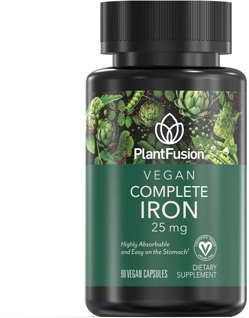 PlantFusion Vegan Iron Συμπληρώματα από, Premium Plant Based Iron Συμπληρώματα για γυναίκες και άνδρες (25mg), Plus Folate & B12, 90 Veggie Κάψουλες