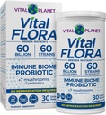Vital Planet - Vital Flora Immune Support Probiotic, 60 Billion CFU, 60 Diverse Strains, 7 Organic Mushroom Supplement Blend with Prebiotics, Ράφι Stable Digestive Health Probiotics 30 Κάψουλες