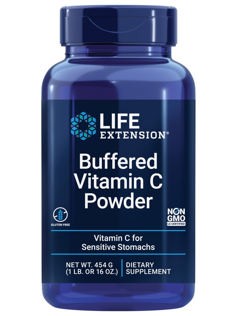 Life Extension Buffered Vitamin C Powder, Buffering Minerals, Calcium, Magnesium, Potassium & zinc, for Sensitive stomachs, Gluten Free, Non-GMO, Vegetarian, 454 Grams, About 84 Servings