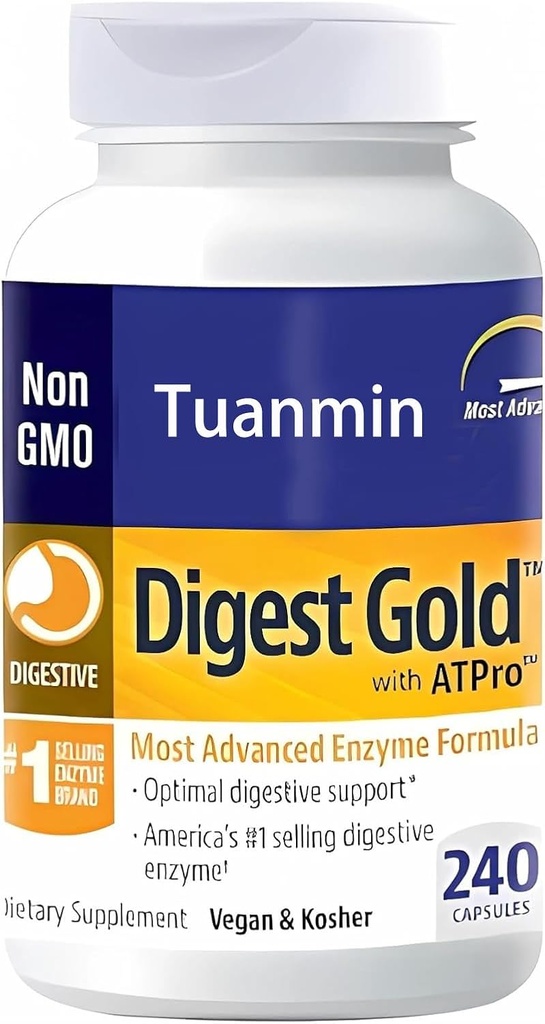 Digest Gold + ATPro Enzyme Supplement - Maximum Strength Formula for Digestive Health - Υποστηρίζει Digestion of Large Meals, Helps Reduce Bloating & Gas, 240 Κάψουλες