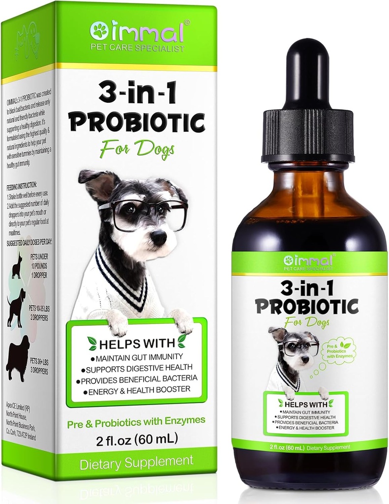 Probiotic for Dogs, Natural 3 in 1 Dog Probiotic Drops Helps Relieve Diarrhea, Supports Gut Health, Ichy Skin, Αλλεργίες, Ανοσία, Digestive Enzyme for Dog Supplement, Bacon Flavor - 60ml / 2 fl.oz