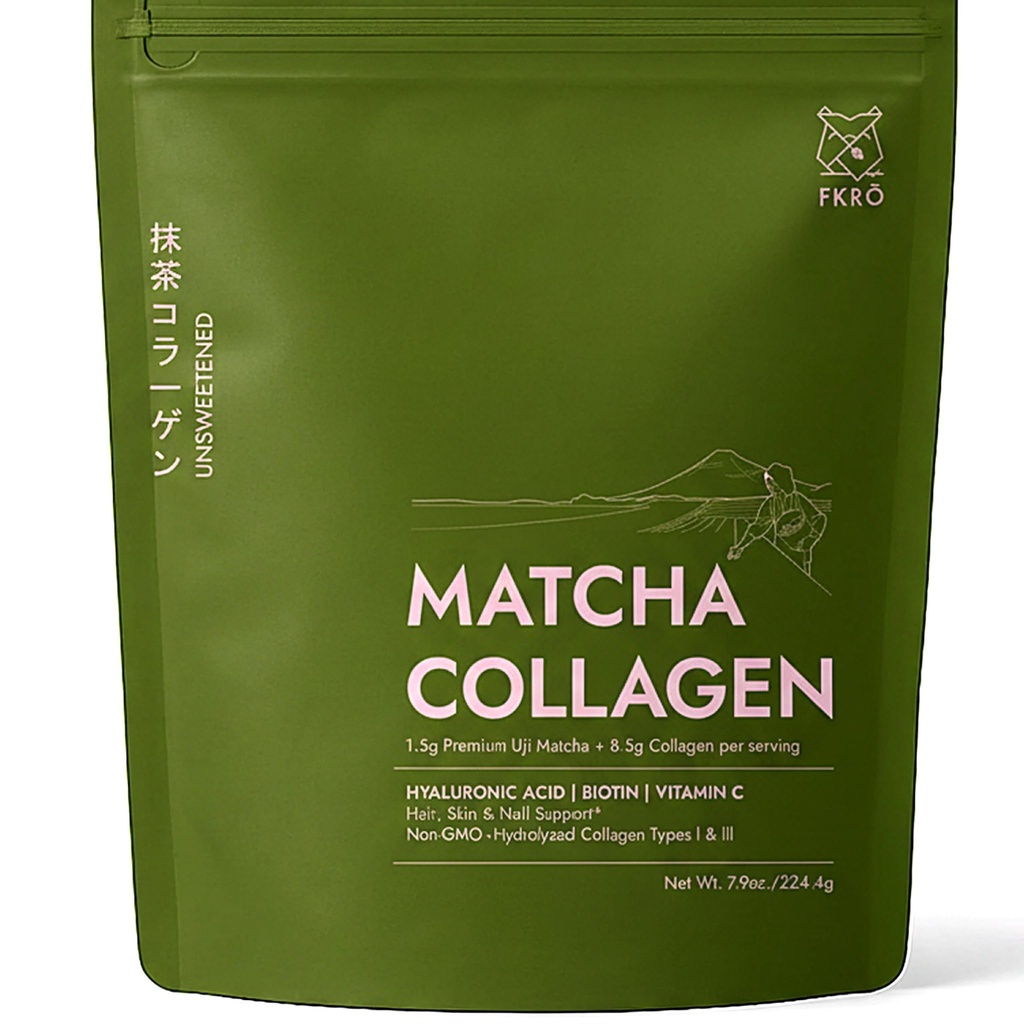 FKRO Matcha Collagen Powder w Biotin, Hyaluronic Acid & Vitamin C - Υγιή μαλλιά, δέρμα & νύχια - Φυσικός τύπος I & III Hydrolyzed Collagen Powder, Unsweeted Matcha Latte - 22 Μερίδες, 7.9oz