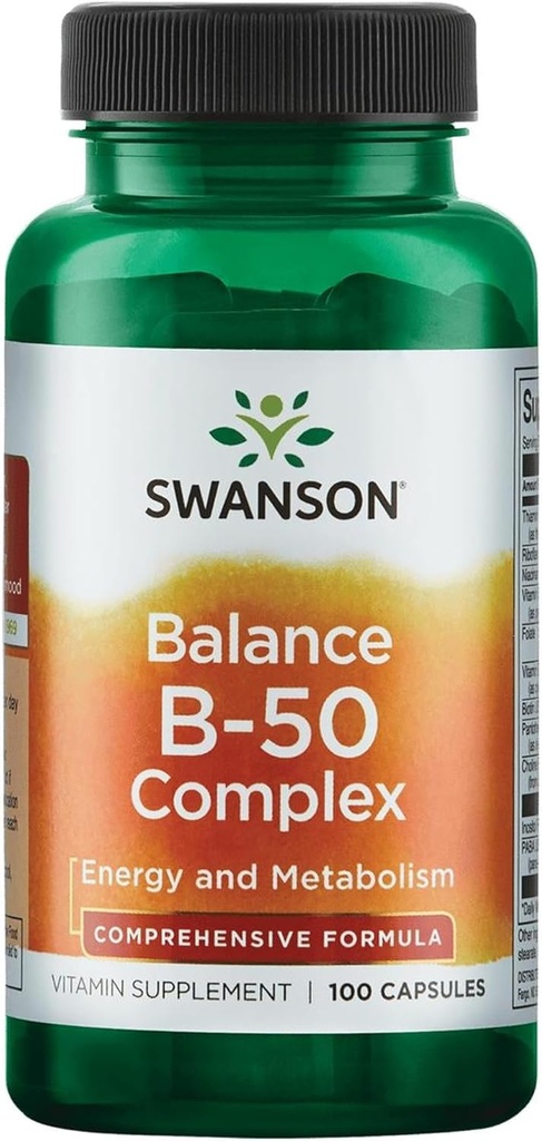 Swanson B-50 Complex - συμπλήρωμα βιταμίνης που προωθεί την ενέργεια και τον μεταβολισμό Υποστήριξη - Μπορεί να υποστηρίξει την υγεία της καρδιάς, τη μνήμη και την υποστήριξη - (100 κάψουλες)
