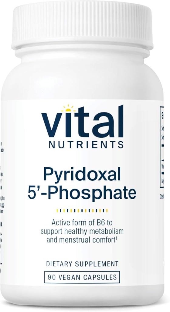 Vital Nutrients Pyridoxal-5 Phosphate | Activated Vitamin B6 | Methylated B6 for Metabolism, PMS, and Menstrual Support* | High-Potency P5P Supplement | Gluten, Dairy, Soy Free | 90 Capsules