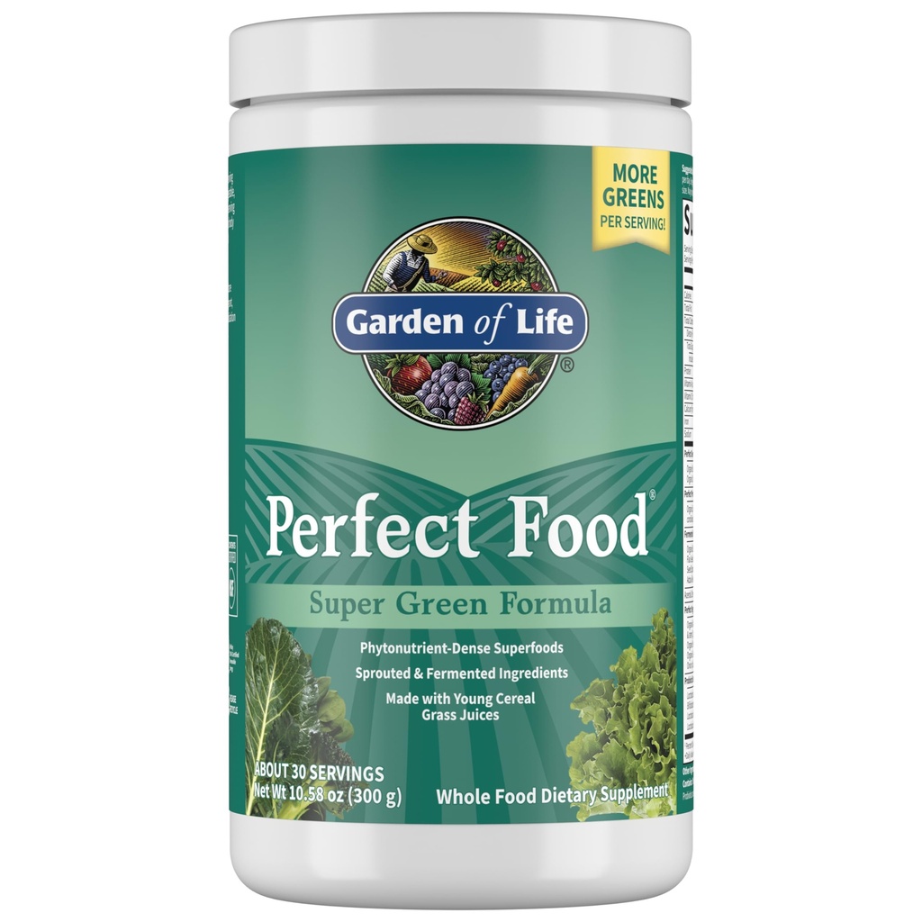 Garden of Life Perfect Food Super Green Formula - 30 Μερίδες, 45 Superfoods, Πράσινα, Φρούτα και Veggie Juice Superfood Συμπλήρωμα σκόνης, Προβιοτικά, Βιολογικά Spirulina για Dibestion και Ανοσοποιητική Υγεία