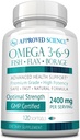 Approved Science Omega 3-6-9-2400mg Daily Blend of Fish, Flaxseed, and Borage Oils with Vitamin E - Wellness Support - Non-GMO, Mercury-Free - 120 Softgels - 2 Month Supply