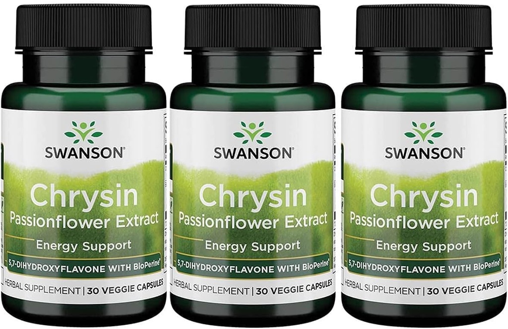 Swanson Chrysin Passionflower Extract - Herbal Supplement Promoting Overall Health, Wellness & Fitness - Natural Formula May Support Lean Muscle Maintenance - (30 Veggie Capsules)