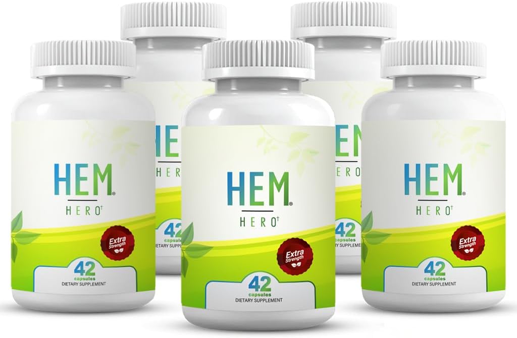 Hem Hero® Extra Strength Hemorrhoid Treatment - Μειώστε το πρήξιμο, την φαγούρα και τον ερεθισμό - - 42 κάψουλες - (5-πακέτο)