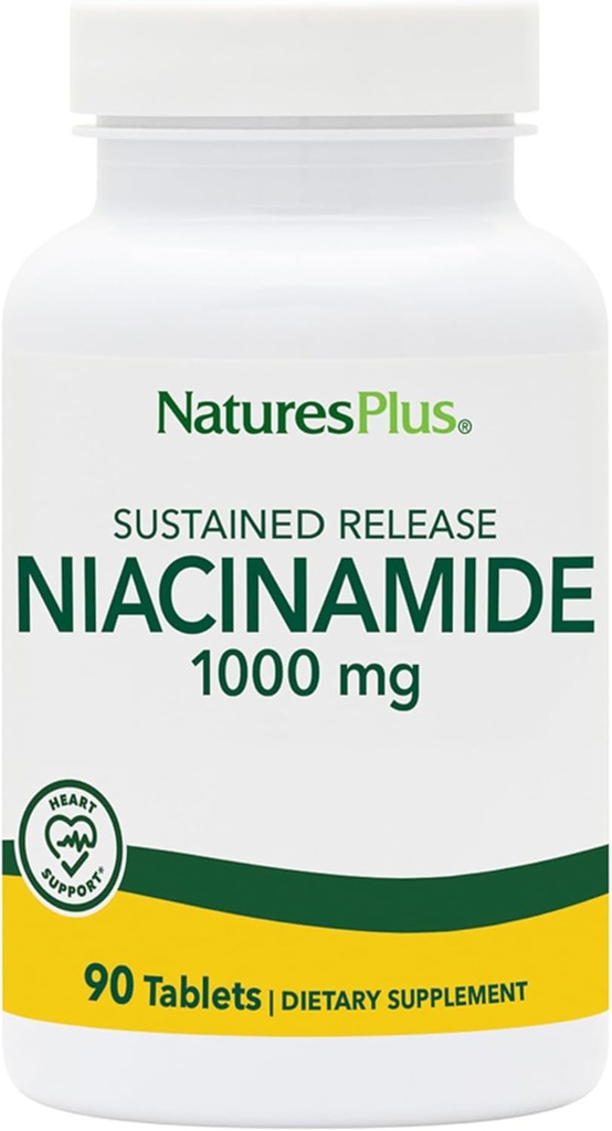Natures Plus Niacinamide 1000 mg - 90 Sustained Release Tablets, Pack of 2 - Supports Immune & Skin Health, Energy Production & Brain Function - Vegetarian, Gluten Free - 180 Total Servings