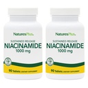 Natures Plus Niacinamide 1000 mg - 90 δισκία παρατεταμένης αποδέσμευσης, Συσκευασία των 2 - Υποστηρίζει την Ανοσοποιητική & Δερματική Υγεία, την Ενεργειακή Παραγωγή & τη λειτουργία του εγκεφάλου - Χορτοφαγική, Χωρίς Γλουτένη - 180 Σύνολο Υπηρεσίες
