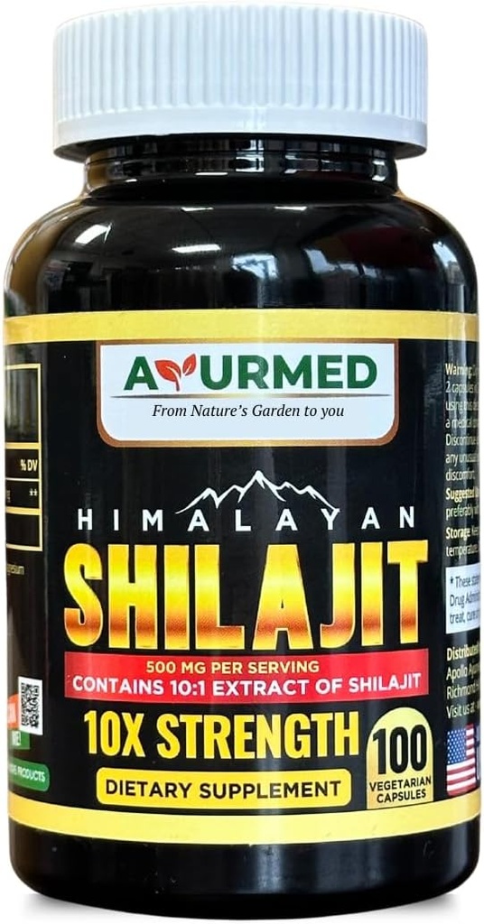 Καθαρές Βιολογικές κάψουλες Shilajit των Ιμαλαΐων (Shilajeet) για άνδρες και γυναίκες - 5000 mg Ισοδύναμο - Natural Energy & Stamina Booster - 100 Veg Capses 