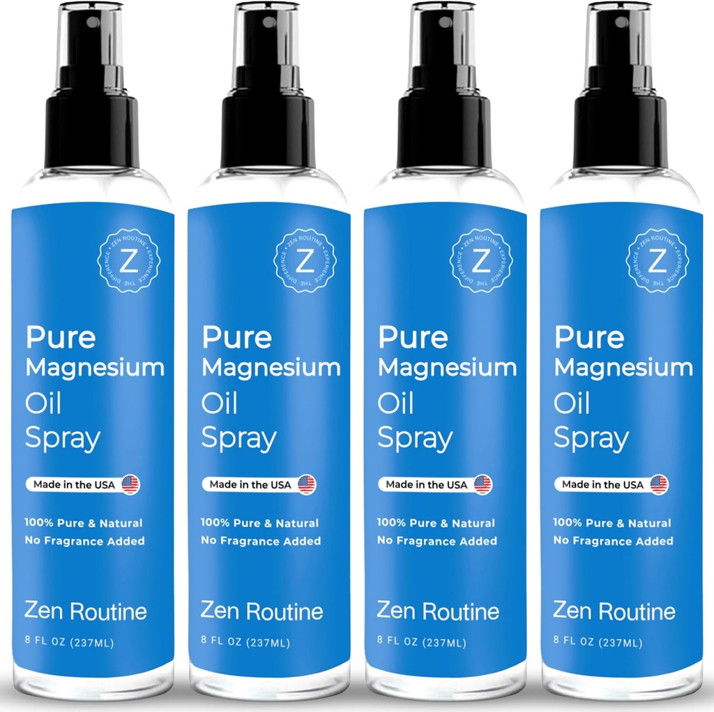 Pure Magnesium Oil Spray – 8oz (4 Pack) - Βιολογικός βαθμός USP, Λάδι μαγνησίου για τα πόδια, Μαγνήσιο από Αρχαία Ορυκτά - Aceite de magnesio para Los pites - Φυσικό Χλωριούχο μαγνήσιο, Κατασκευασμένο στις ΗΠΑ