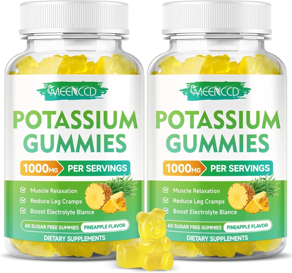 Potassium Citrate Gummies 1000mg, High Potency Potassium Supplement Gummies for Adults Women & Men, Support Leg Cramps & Muscle Health, Sugar-Free, Pineapple Flavor, 120 Count