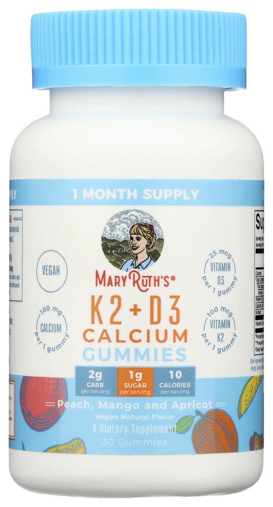 Βιταμίνη K2 & D3 της Mary Ruth + Gummies ασβεστίου, 30 Ct