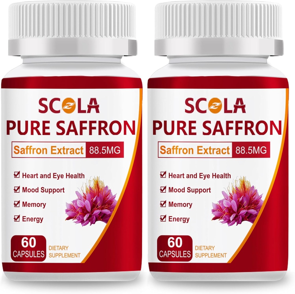 SCOLA Saffron Supplements, Pure 88.5mg Saffron Extract for Women & Men, Boost Energy, Joint Supplements, Vegan, Non-GMO, 120 Κάψουλες