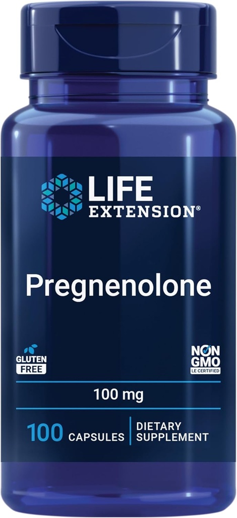 Life Extension Pregnenolone - συμπλήρωμα ισορροπίας ορμονών για υγιή επίπεδα ορμονών, 100 mg - ισορροπία ορμονών, μνήμη, εστίαση, γνωστική υγεία - χωρίς γλουτένη, μη ΓΤΟ, 100 κάψουλες