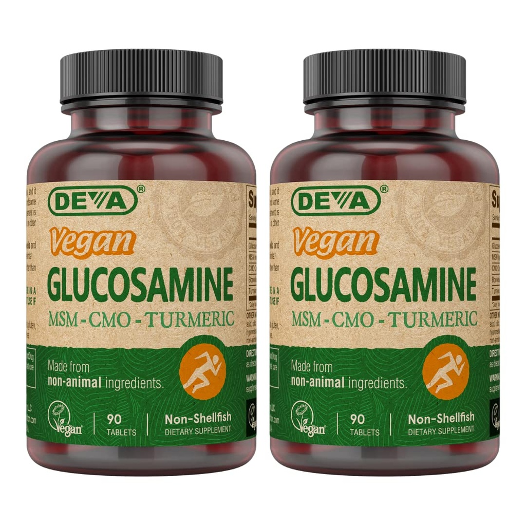 DEVA Vegan Glucosamine-MSM-CMO & Turmeric Supplement - Συμπλήρωμα διατροφής με βάση τη γλουτένη - 90 δισκία (Pack of 2)