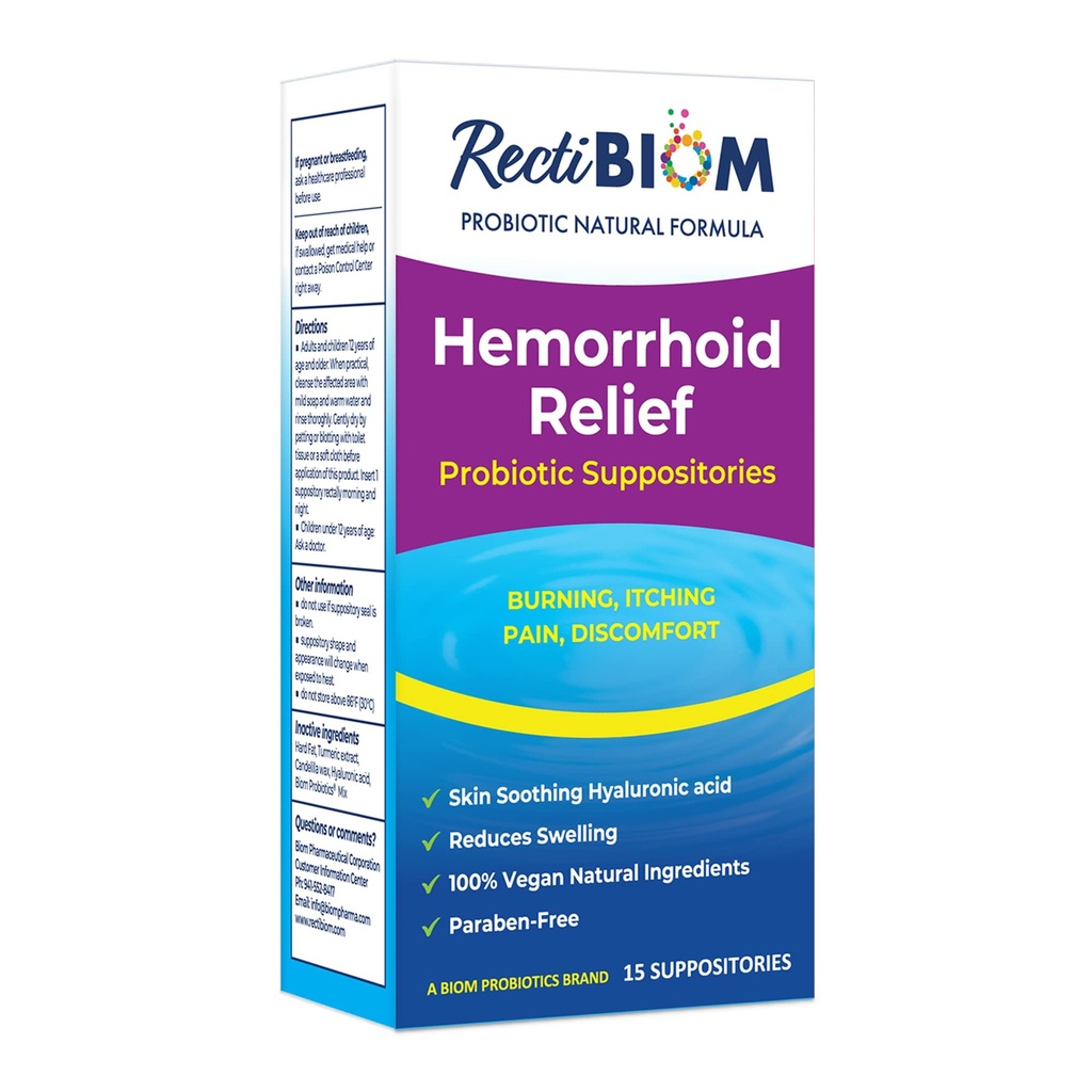 RettiBiom Probiotic Hemorrhoid Ανακούφιση Υποθεσίες με Καταπραϋντικό Δέρμα φυσικά συστατικά, γρήγορη ανακούφιση. Υαλουρονικό οξύ και εκχύλισμα κουρκουμά, Vegan, χωρίς γλουτένη