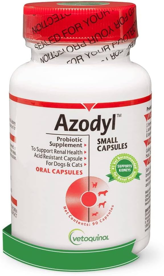 Vetoquinol Azodyl Kidney Health Supplement for Dogs & Cats, 90ct - Probiotic Pet Wellbeing - Βοήθεια Υποστήριξη Νεφρική Λειτουργία & Διαχείριση Νεφρικών Τοξινών - Συμπλήρωμα Νεφρικής Φροντίδας - Easy-to-Swallow Μικρά Καπάκια