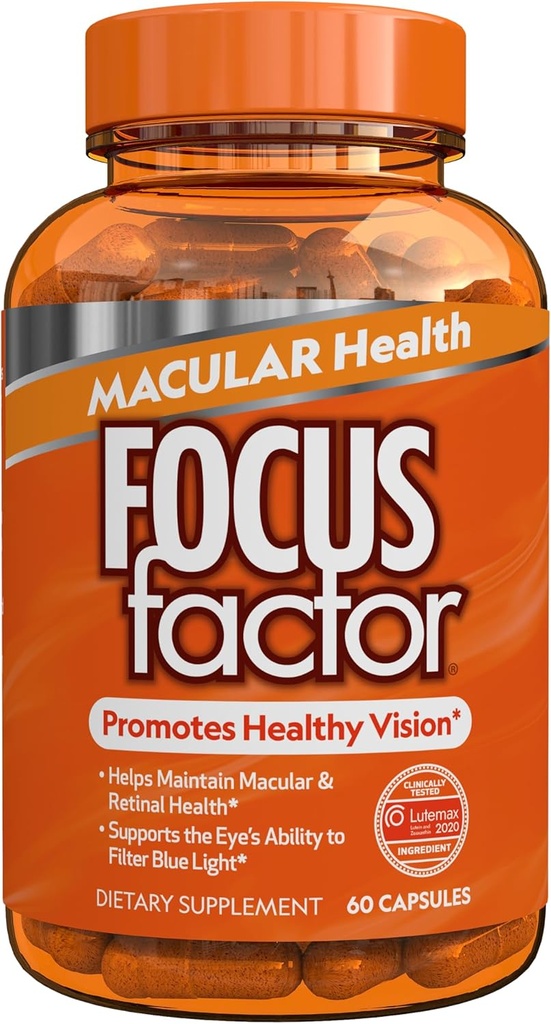 Focus Factor Macular Health Formula (60 Count) - Βιταμίνες ματιών για Macular Support - Συμπλήρωμα Λουτεΐνης και Ζεαξανθίνης με Φολικό, Βιταμίνη Β12, Βιταμίνη C, Βιταμίνη Ε, Lutemax 2020® - Υποστήριξη για την υγεία των ματιών