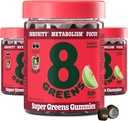 8Greens Supergreens Gummies | Super Greens Powder Superfood Gummy for Metabolism, Immunity & Focus, Digestive Health Enzymes, Organic: Chlorella, Spirulina, Aloe Vera, Apple Flavor, 150 Count