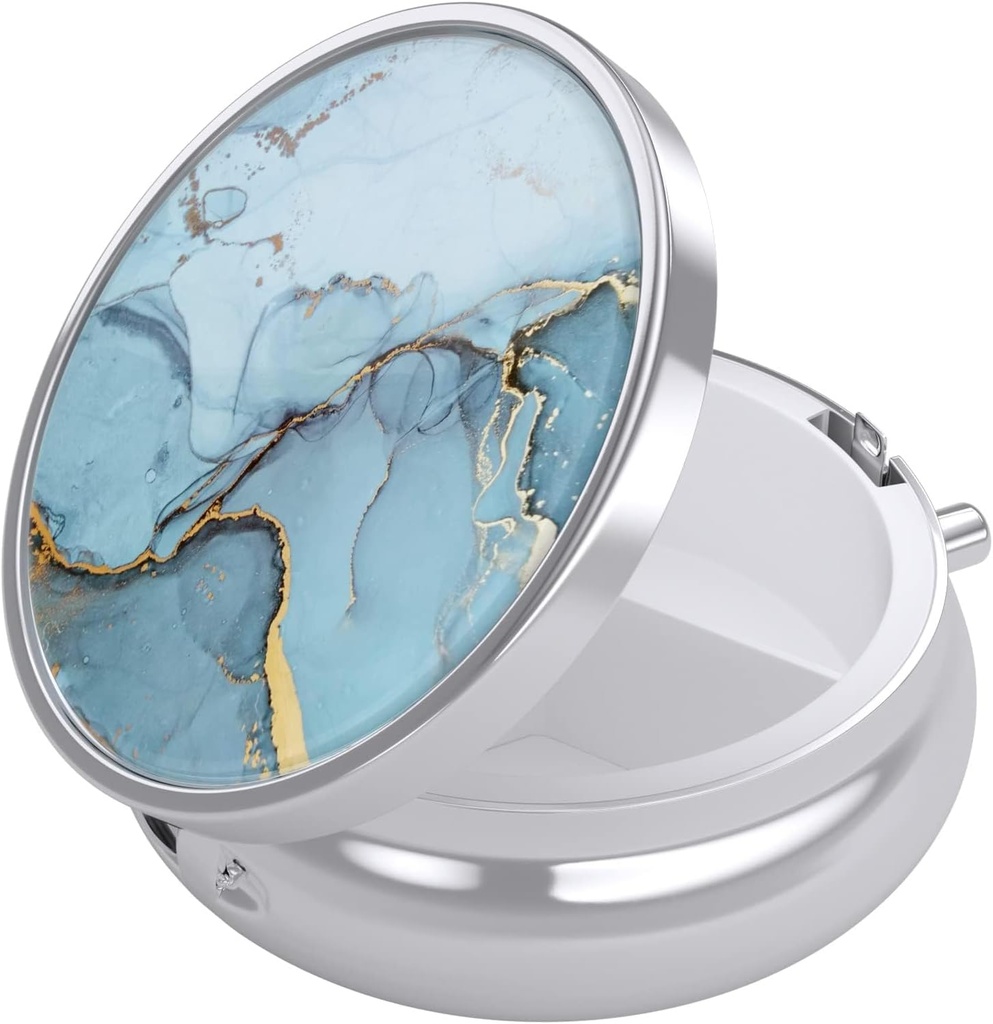 Κουτί χαπιών Nipichsha, μικρή θήκη χαπιών για το πουρμπουάρ & τσέπη, χαριτωμένο οργανωτής ταξιδιωτικής ιατρικής, φορητός κάτοχος εμπορευματοκιβωτίων ιατρικής για να κρατήσει βιταμίνες, φαρμακευτική αγωγή, ιχθυέλαιο & συμπλήρωμα, ελαφρύ μπλε μάρμαρο