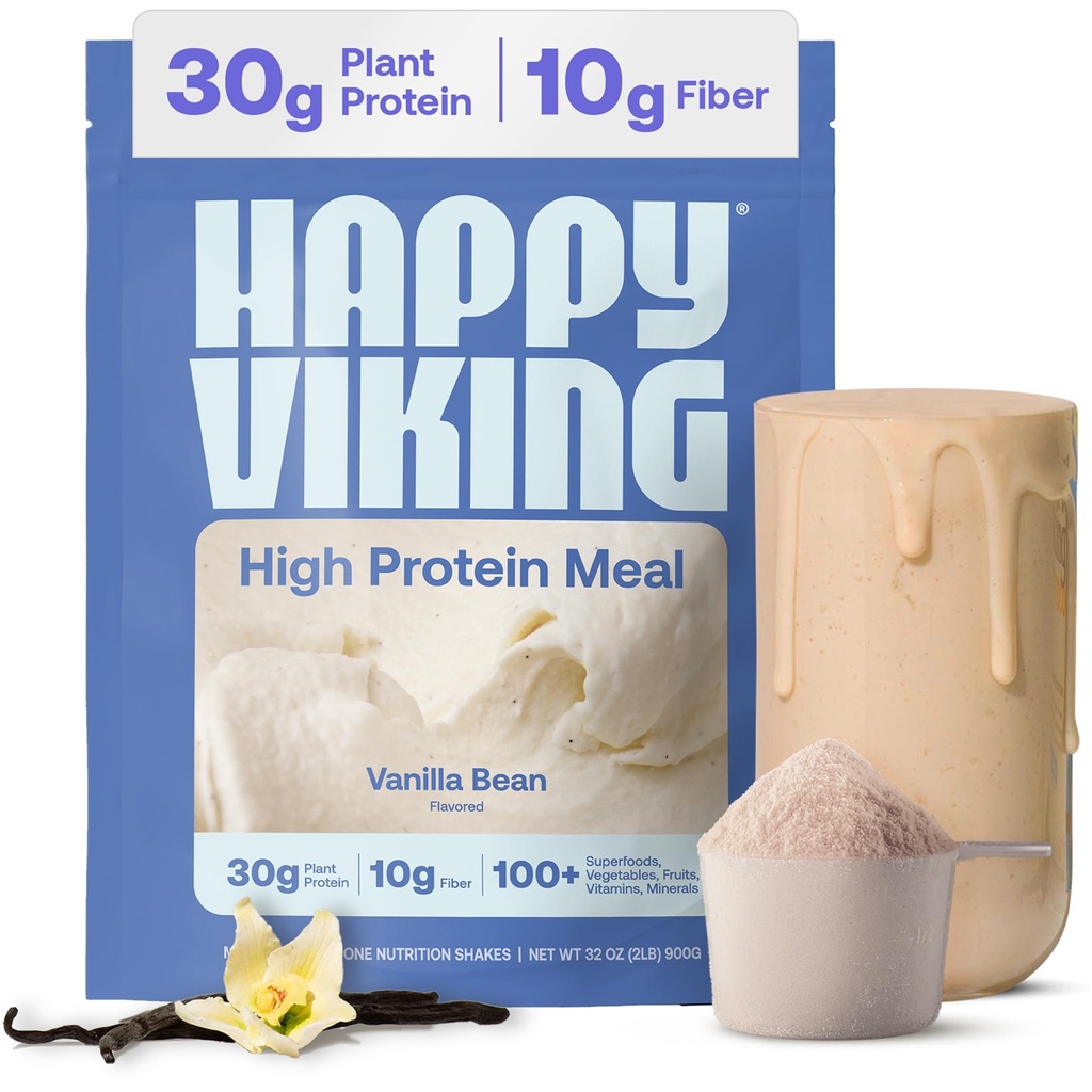 Happy Viking Vanilla Plant Protein Powder, Created by Venus Williams, 20G Protein, Low Carb, Keto, Vegan, Gluten-free, Non-GMO, Superfoods, Complete Meal Replacement, 1 Canister (24 oz.)