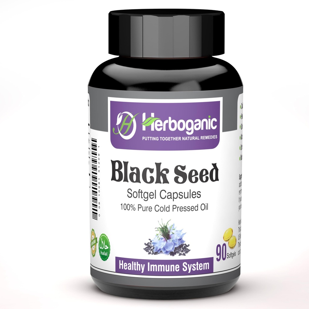 HERBOGANIC Cold Pressed Black/Speed Oil Softgels Κάψουλες - 90 Count - Blended with Other Herbal Products-Supports Συνολική Welness Υγείας και Ασυλία (Black-Speed)