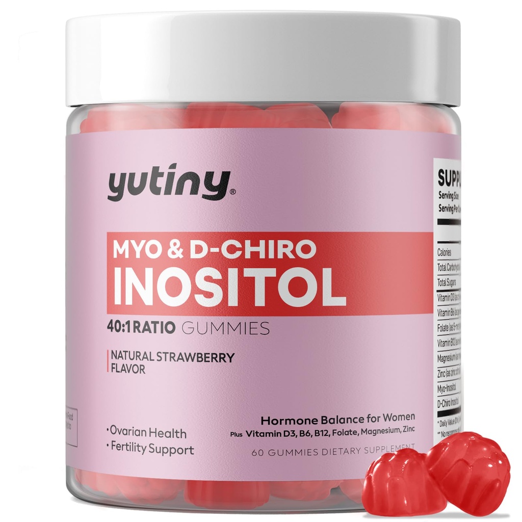 Myo-Inositol & D-Chiro Inositol Gummies, Βιταμίνη Β6 Β12 & Folate για γυναίκες, Vegan, Χωρίς ζάχαρη, άρωμα φράουλας, 60 κόμης