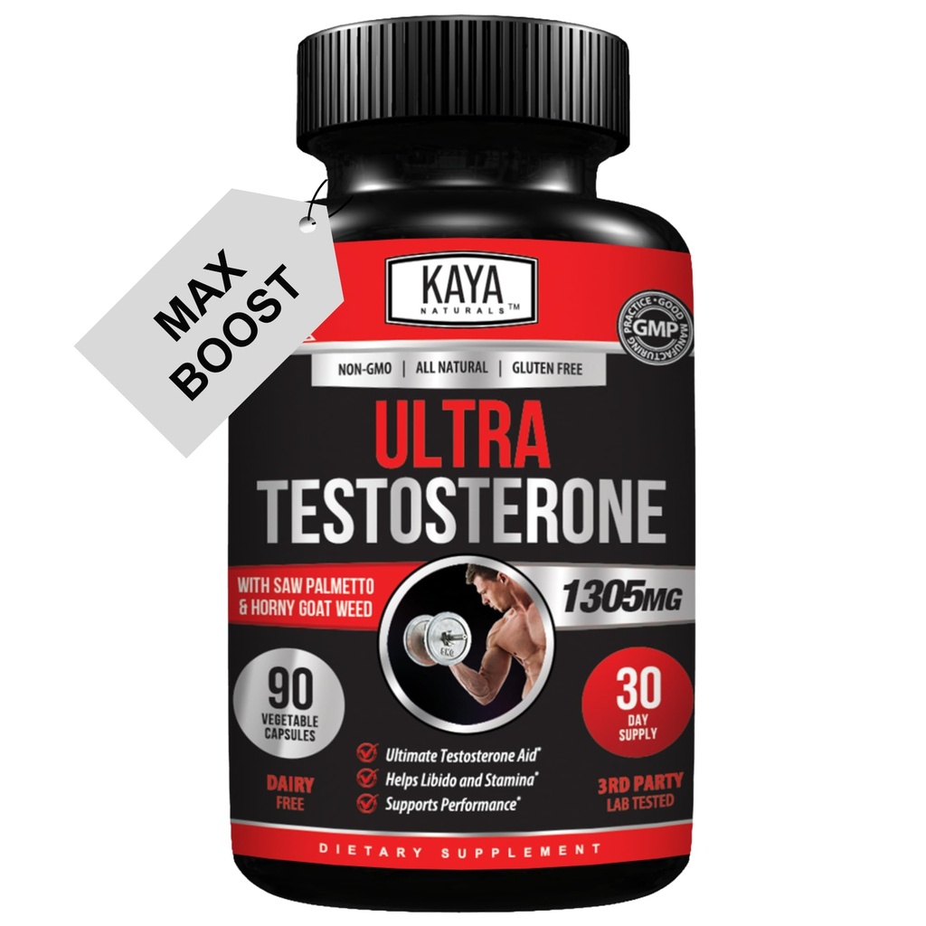 Kaya Naturals Ultra Testosterone - Ανδρικό Testosterone Booster με Tongkat Ali, Horny Goat Weed, Tribulus - Φυσικό συμπλήρωμα προπόνησης για την ενέργεια, Stamina, και δύναμη Booster - 90 Count