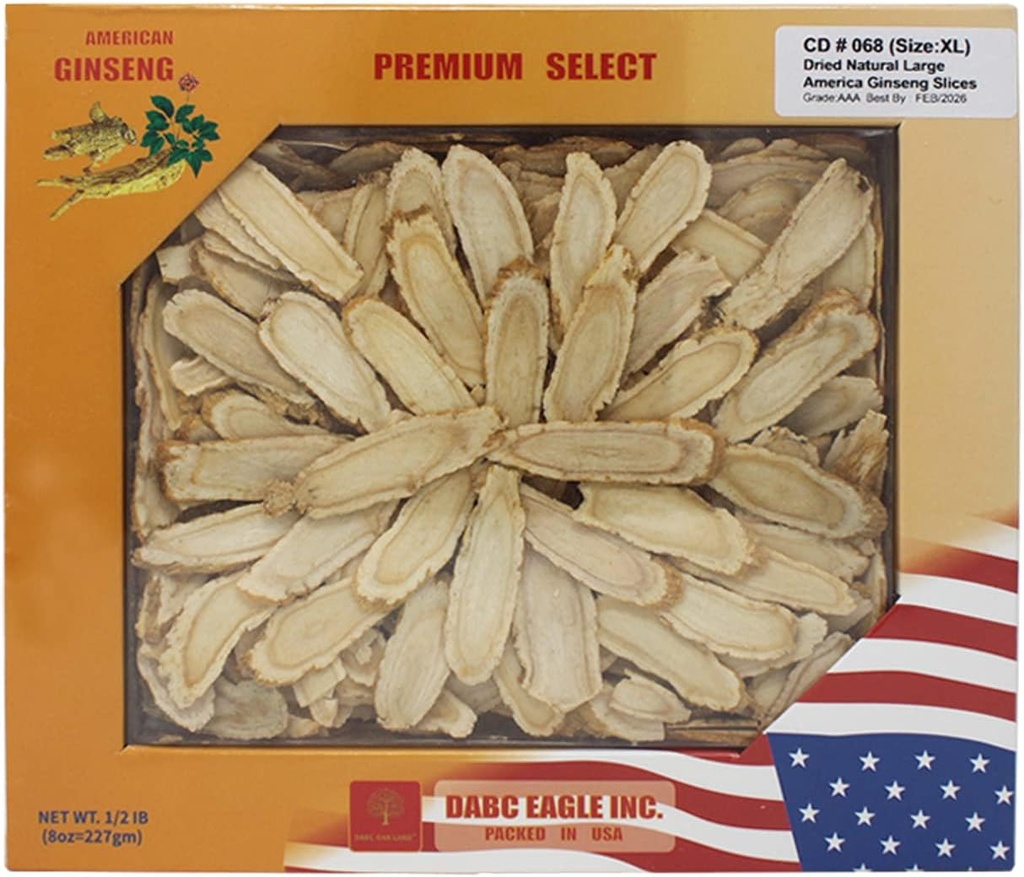 American Ginseng Slices from Wisconsin, American Wisconsin Ginseng Slices Root for Tea, Energy for Men Women Ψυχική Υγεία Ενισχύει την ασυλία, Χωρίς γλουτένη, Long Strip 1 Κουτί των 8 Ουγγιά