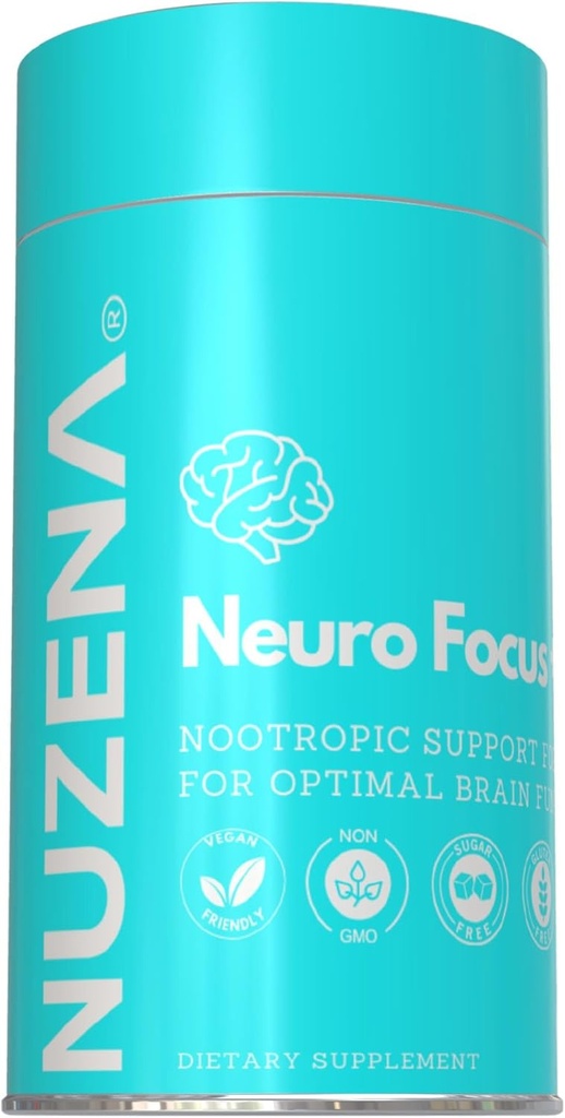 Nuzena Neuro Focus +, 60 κάψουλες Advanced Nootropic Formula με Choline για την ενίσχυση της μνήμης, της ταχύτητας του εγκεφάλου, της ενέργειας και της εστίασης, Made in USA, Service size: 2 κάψουλες