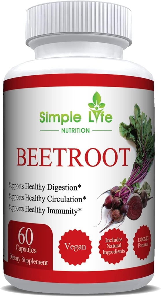 Organic Beet Root Powder Capsules - Nitric Oxide Booster for Men & Women - Organic Non-GMO Gluten Free Vegan Beets - 60CT