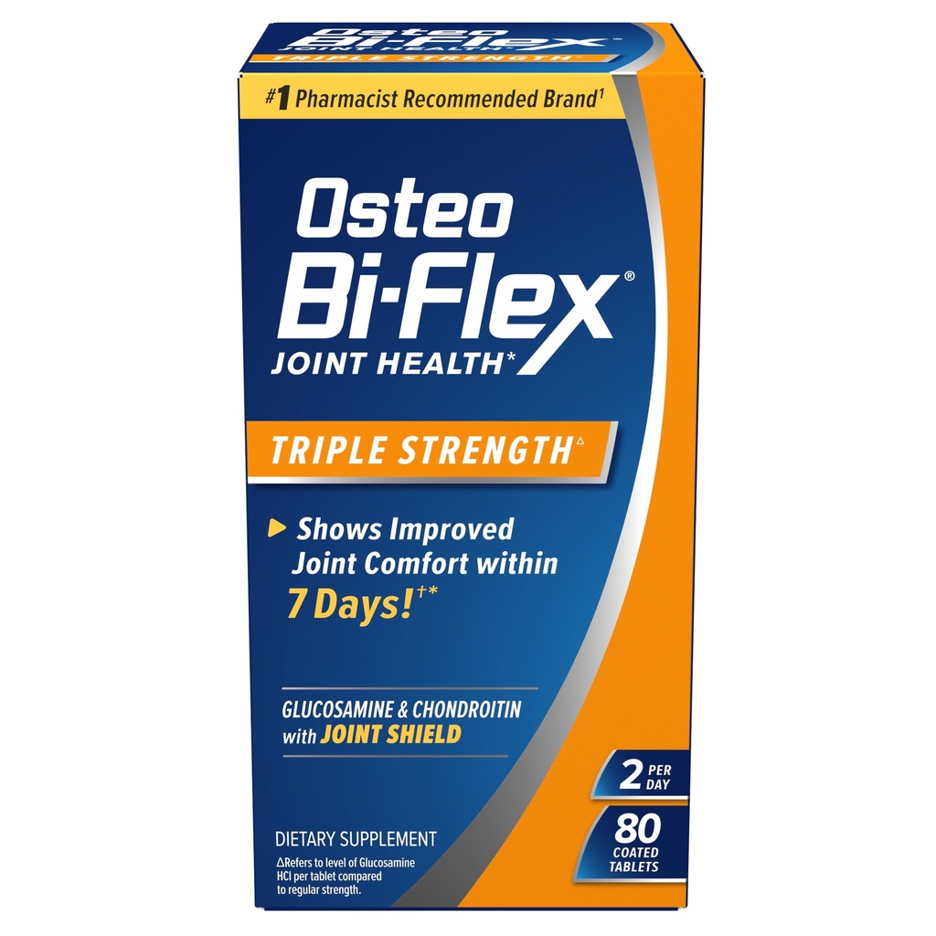 Osteo Bi- Flex Τριπλή Δύναμη, Γλυκοσαμίνη Χονδροϊτίνη με Βιταμίνη C Κοινή Συμπλήρωμα Υγείας, Επικαλυμμένα δισκία, 80 Count