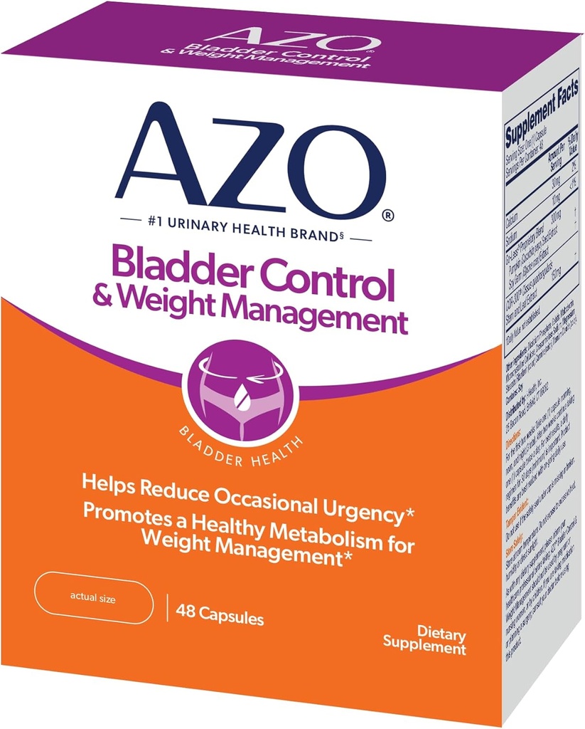 AZO Bladder Control with Go-Less® & Weight Management Dietary Supplement | Helps Reduce Occasional Urgency* | Promotes Healthy Metabolism* | Supports a Good Night’s Sleep* | 48 Capsules