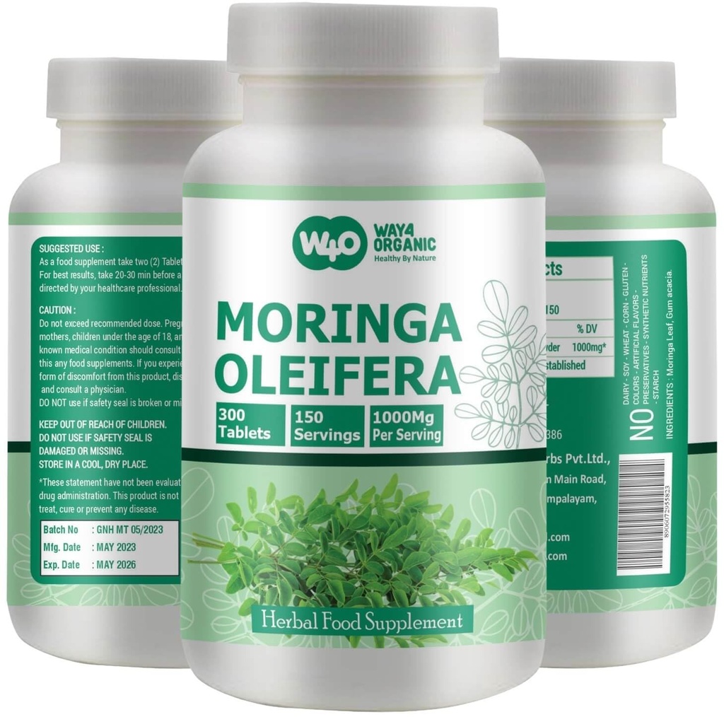 Moringa Leaf Powder Capsles (Πιρούνια) - 300 Χάπια, 150 Σερβιέτες, 1000 mg (1 Συσκευασία)