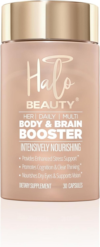 Halo Beauty Her Daily Multi - 30 Κάψουλα Vegan Πολυβιταμίνη για την Ενέργεια, τη Διανοητική Καθαρότητα & Ευεξία - Body & Brain Booster με B6, D3 & Ψευδάργυρο