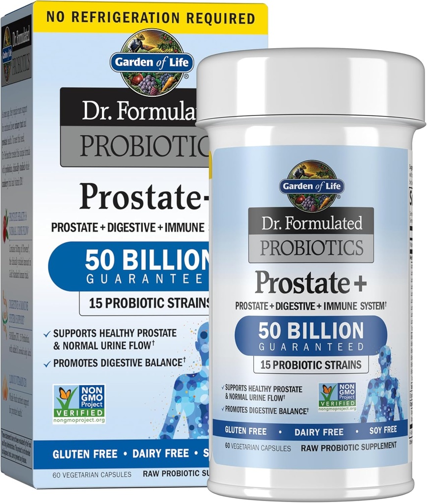 Κήπος Ζωής Dr. Formulated Probiotics Prostate+ - Acidophilus and Probiotic Supports Healthy Prostate and Digestive Balance - Ράφι Stable - Γλουτένη, γαλακτοκομικά, και χωρίς σόγια - 60 κάψουλες χορτοφάγων
