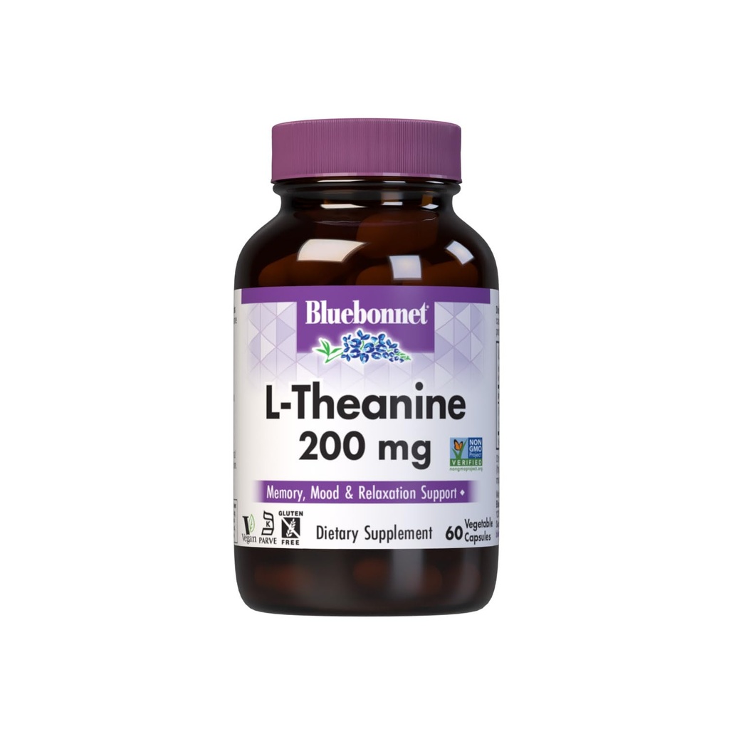 Bluebonnet Nutrition L-Theanine 200mg, Free-Form Amino Acid, προάγει την χαλάρωση*, χωρίς σόγια, χωρίς γλουτένη, μη GMO, Kosher Certified, Vegan, 60 κάψουλες λαχανικών, 60 εξυπηρετούν