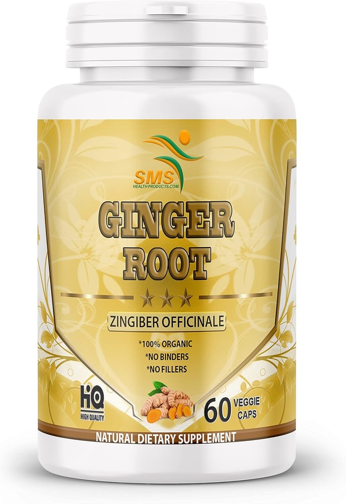 Βιολογική σκόνη ρίζας τζίντζερ (Zingiber officinale) Digestive Support - 60 κάψουλες λαχανικών