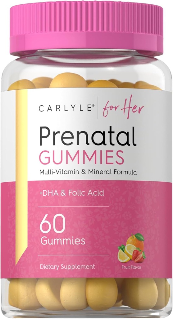 Carlyle Prenatal Gummies for Women | with DHA & Folic Acid | 60 Count | Fruit Flavor | Non-GMO, Gluten Free Supplement | for Her