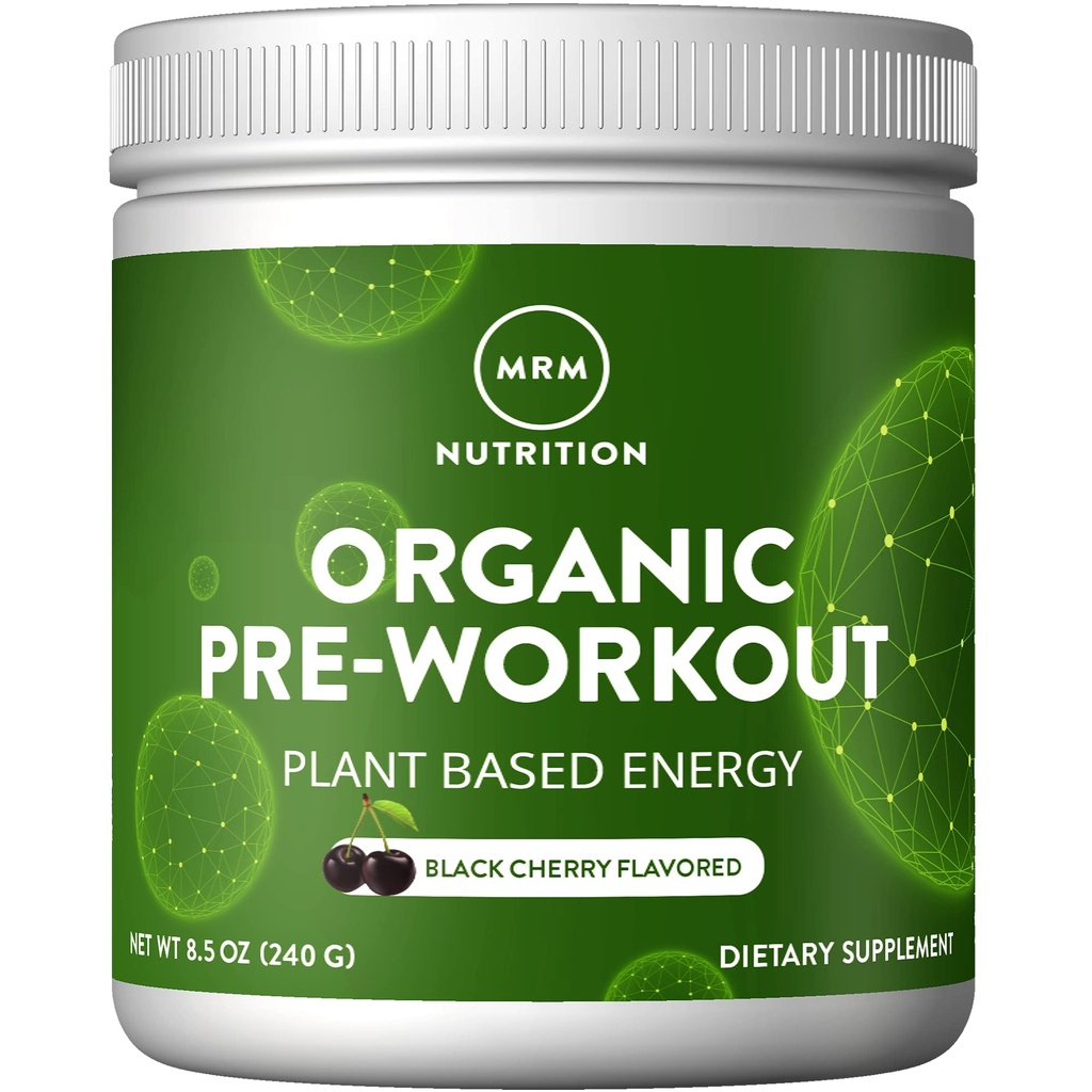 MRM Nutrition Organic Pre-Women & Men, 150 mg Natural Caffeine & Adaptogens, Pure Energy, Focus & Blood Flow, Vegan, Certified Organic, Non-GMO - 20 Servings, Black Cherry Flavor